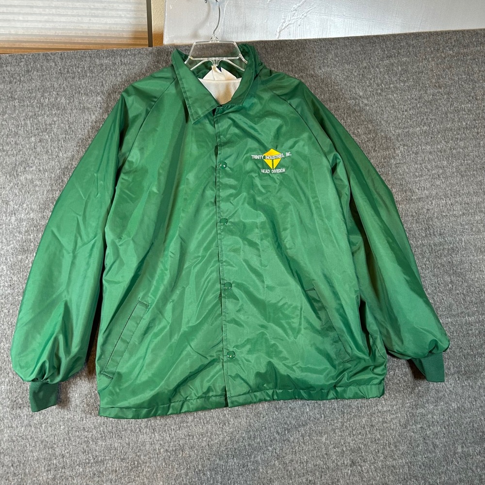 Vintage WestArk Satin Bomber Jacket Trinity‎ Industries Logo Snap Front Green XL